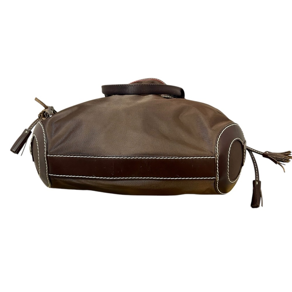 LANCEL PARIS 1876 handbag, nylon leather trim brown with shoulder strap - Picture 9 of 17